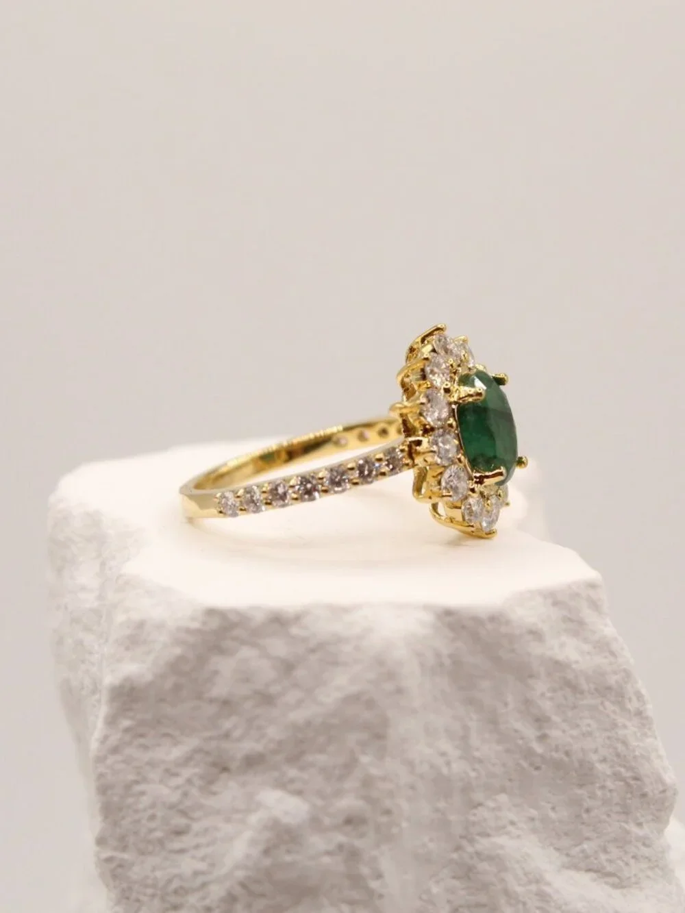 Emerald & Diamond Halo Ring